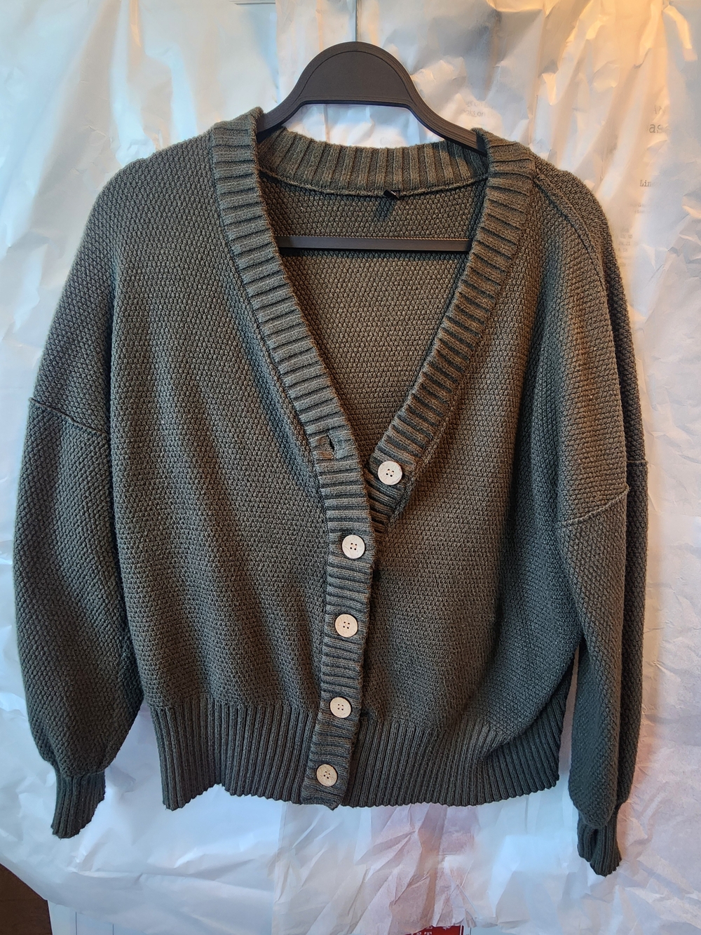 Relaxed Olive Button-Front Women's Knit Cardigan